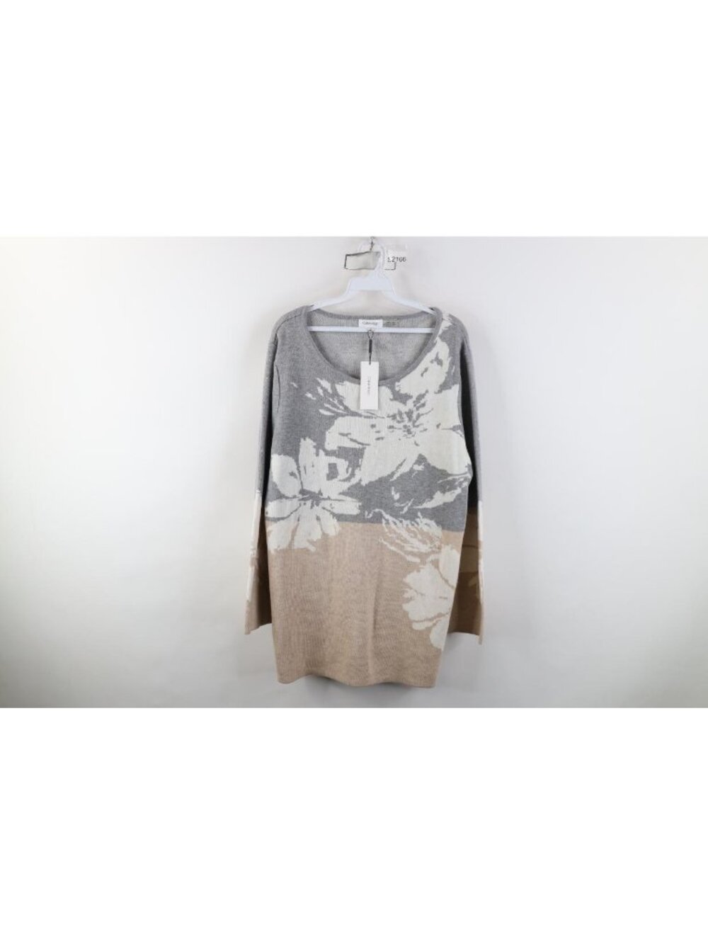 New Calvin Klein Womens XL Color Block Abstract Flower Knit Crewneck Sweater